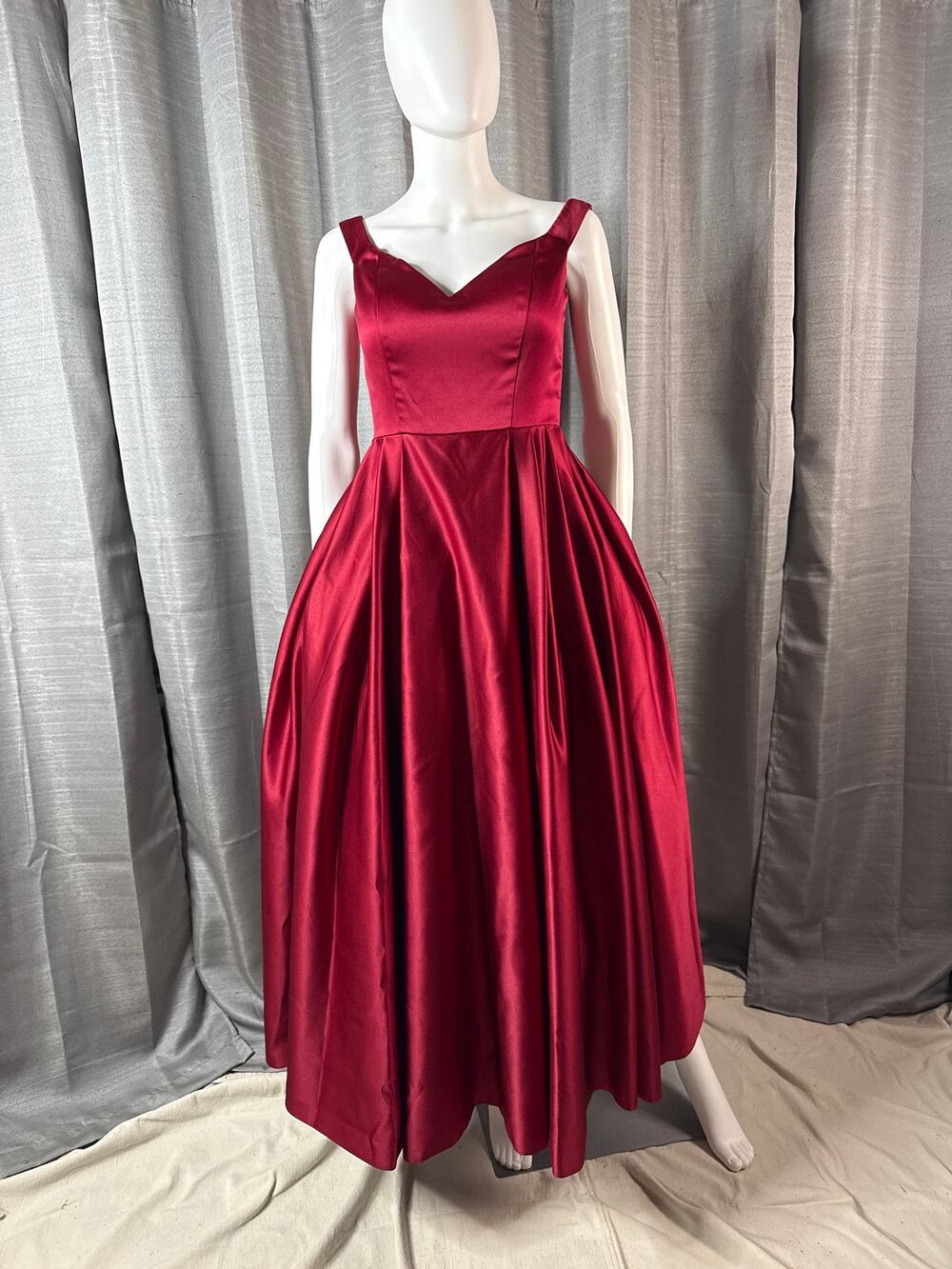 Vintage Y2K Custom Made Ruby Red Evening Dress Sz S